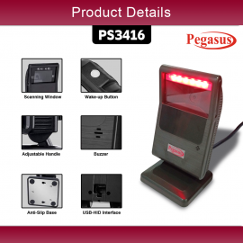 Pegasus PS3416 Hands-Free 2D Barcode Scanner